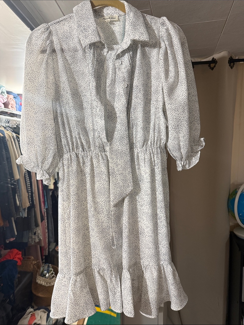 french kyss White Midi Dress with Black Dot Print